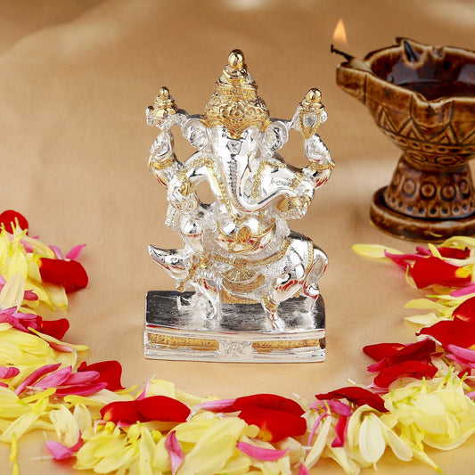 Estele Gold-Polished Spiritual Mooshak Lord Ganesha Idol for Gifts & HouseWarming/Home/Office Decors | Grab2Buy