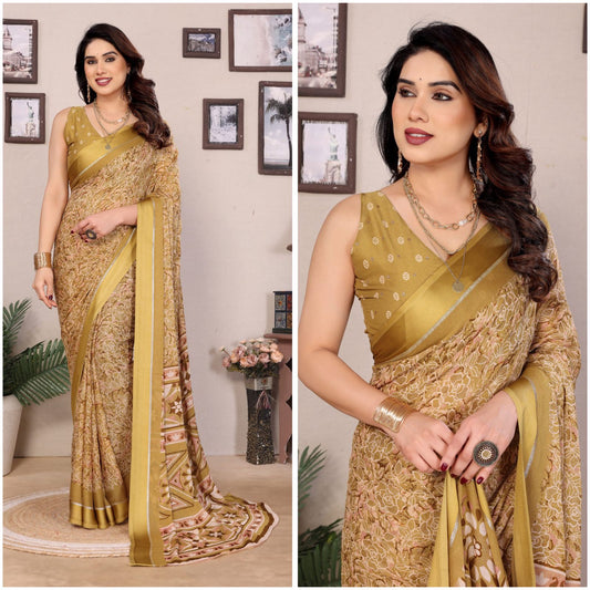 SDF Yellow Printed Saree
