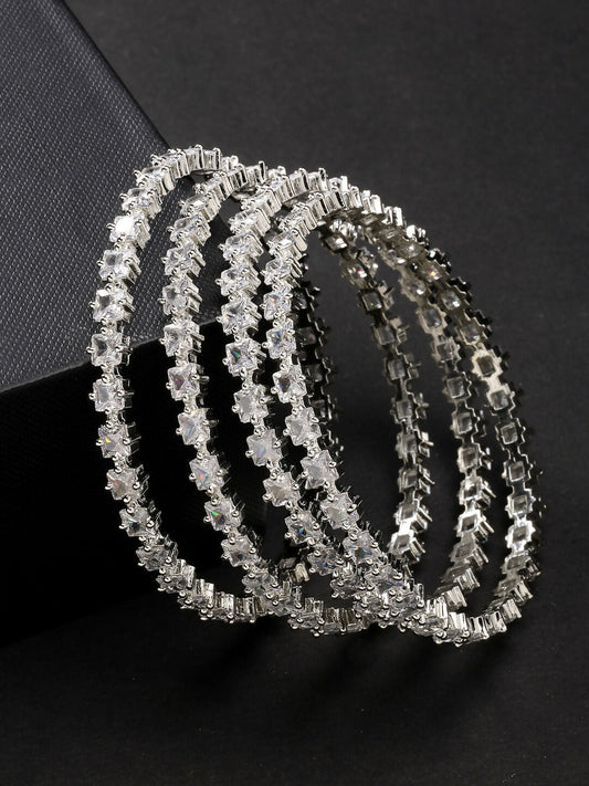 NVR Women's Set of 4 Silver-Plated CZ Stone-Studded Handcrafted Bangles | Grab2Buy