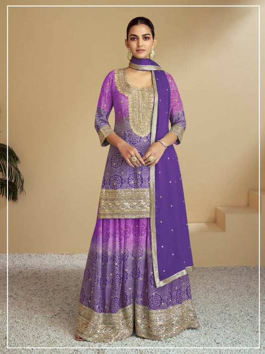 Vastranavya Bandhej Printed Chinon Chiffon Embroidered Sequins Pakistani Suit Grab2Buy Vastranavya Grab2Buy