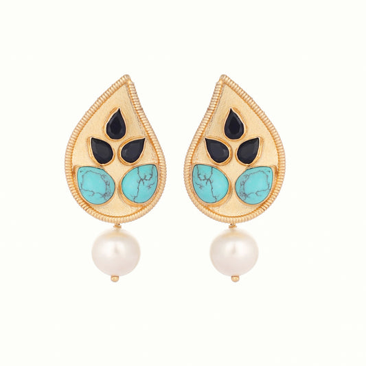 Nuyug 22K Gold Plated Black Paisley Earrings | Swadesiicart