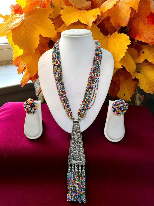 Inhanns Day-To-Dinner Tie Shaped Oxidized Black Metal Multi-Layered Long Only Necklace - Multicolor