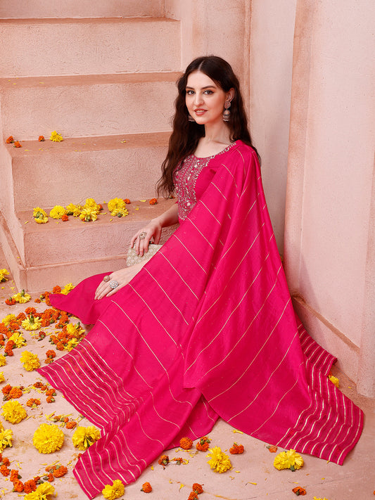 Embroidered Kurta With Pant And Dupatta Set, Multicolor - Hiral Fashion