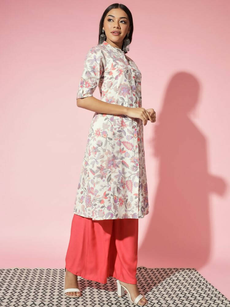 Myshka Women Multi Floral Cotton A-Line Round Neck Kurtas - Grab2buy