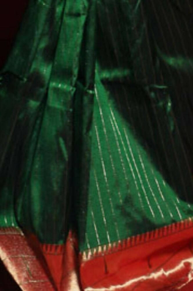 Very Much Indian Triple Muniya Border Paithani- Authentic Handloom Pure Silk With Parrots Pallu - Zari Stripes - Grab2buy