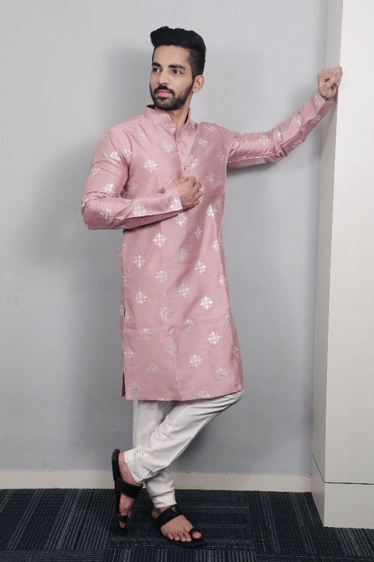 Neera Trendz Mauve Soft Parbon Silk Embroidered Men's Kurta Pyjama