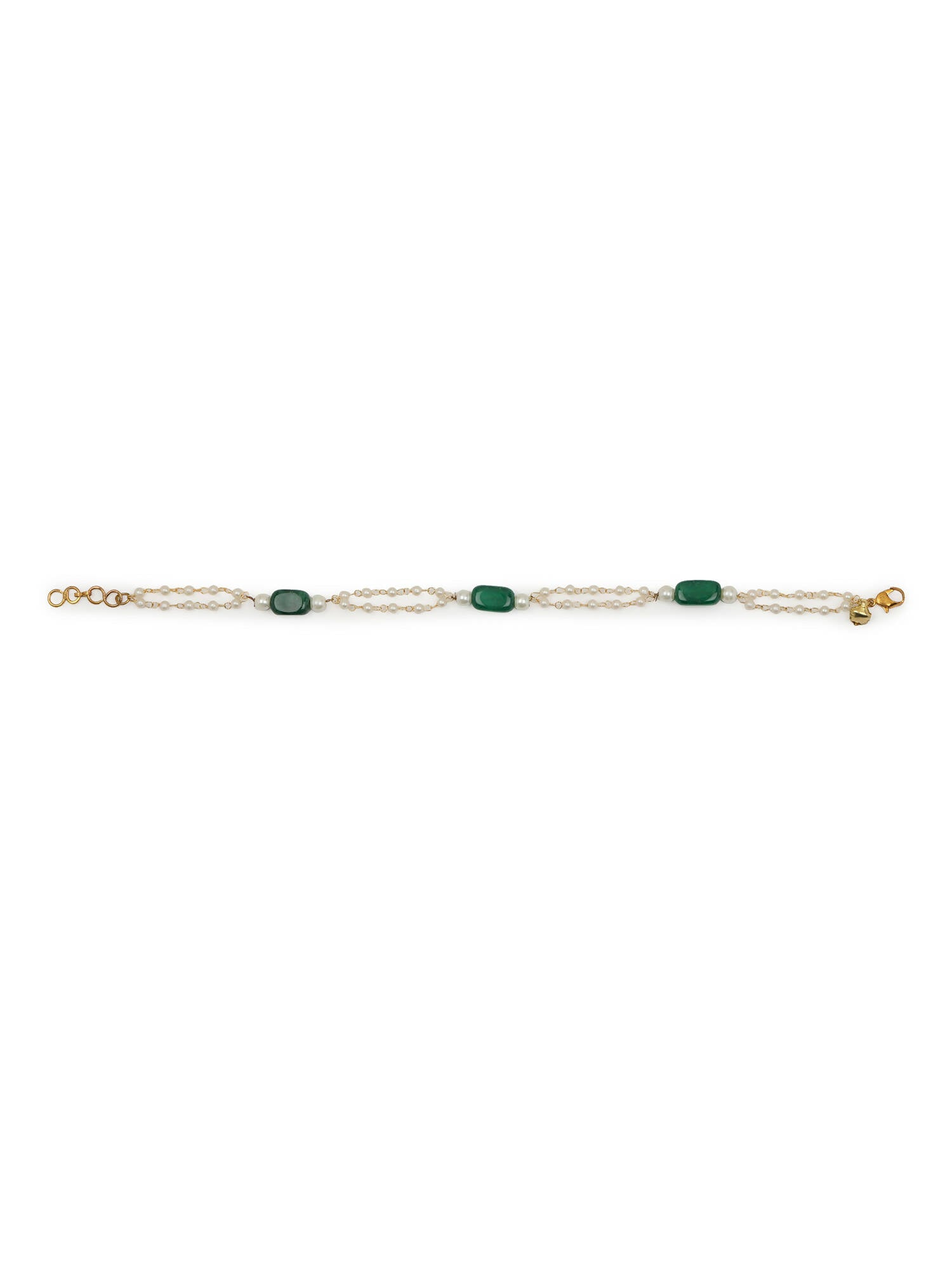 Gold-Plated White Green Pearl Beaded Anklets - Ruby Raang - Grab2buy