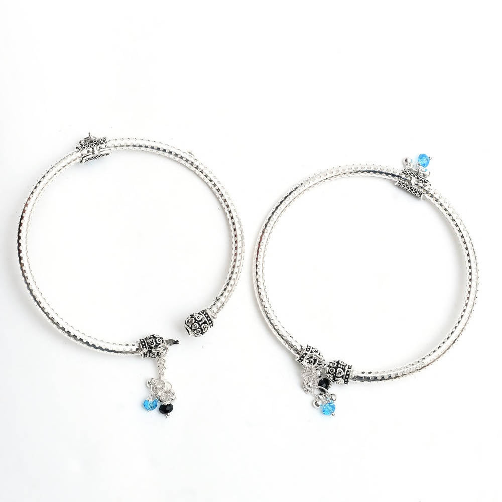 Mominos Fashion Kamal Johar Oxidised Silver Kadiyam Style Anklets