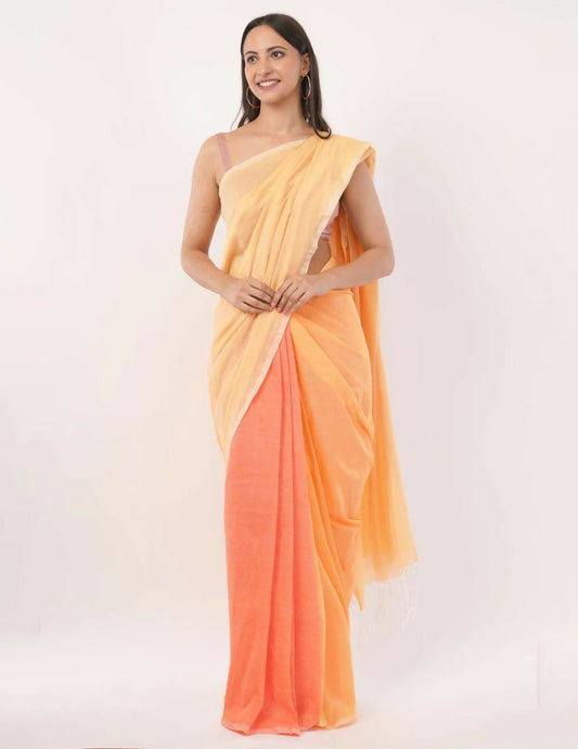 Exclusive Collection Beautiful Khadi Cotton Cream Light Orange Light Yellow Handloom Grab2Buy