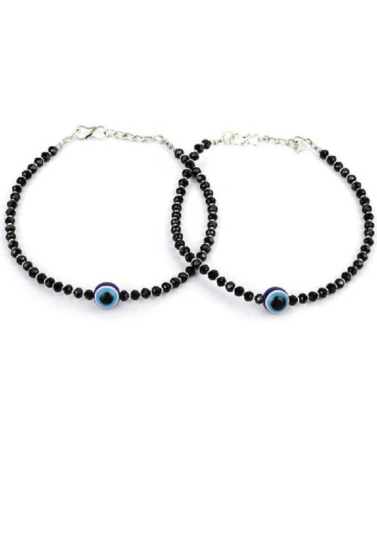 Mominos Fashion Traditional Black Beads Silver-Plated Anklets | Grab2Buy