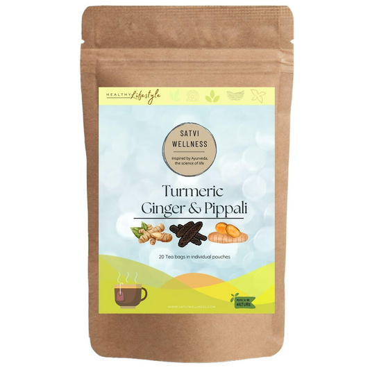 Satvi Wellness Turmeric Ginger Pippali Tea Bags | Herbal Tea