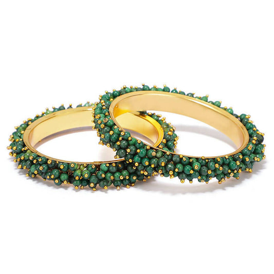 Mominos Fashion Joharkamal Gold-Polished Green Beads Work Bangles | Grab2Buy
