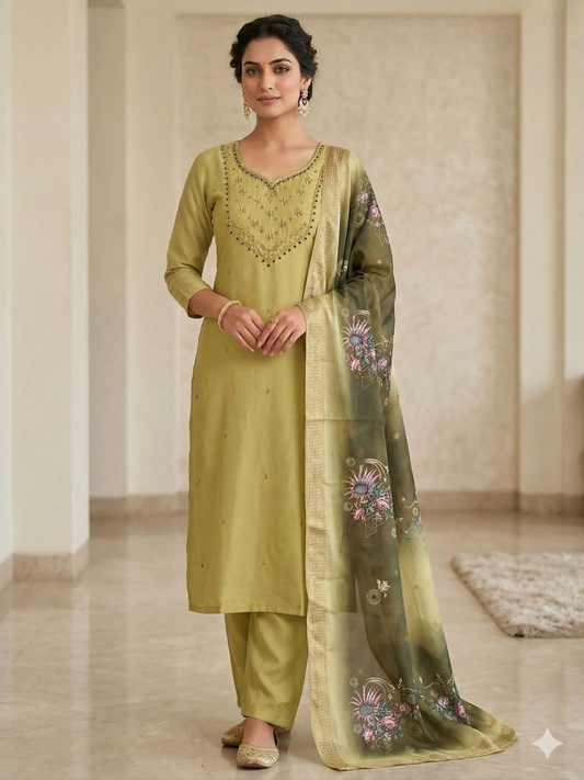 Teeya Creation New Trendy Fancy Premium Mul Chanderi Kurta Set - Green