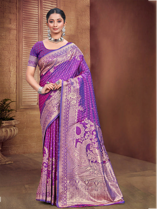 Sangam Prints violet Silk Woven Work Traditional Saree