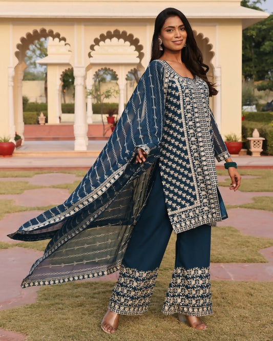 Jyoti Fashion Women's Morpeach Georgette Embroidered Designer Kurta Set | Swadesiicart