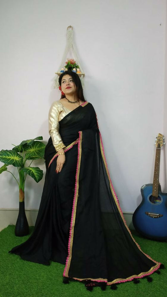 Exclusive Collection Beautiful Khadi Cotton Handloom Grab2Buy With Beautiful Zari Border - Black