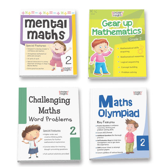 Grade 2 Comprehensive Learning with Mathematics Workbooks Set of 4 Ages 7-8 Years: Gear Up Math, Mental Math, Olympiad, and Challenging Word Problems