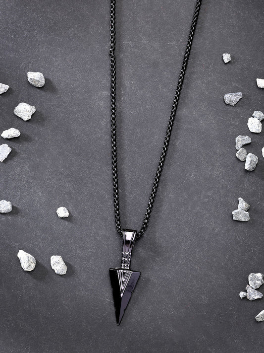 NVR Men's Black Rhodium-Plated Arrow-Shaped Pendant With Chain