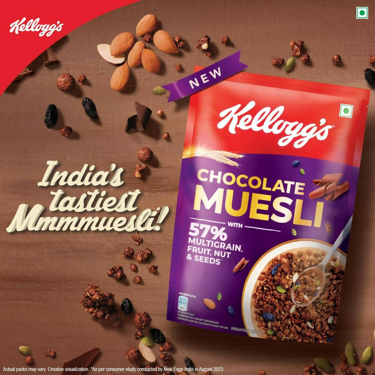 New Kellogg's Chocolate Muesli 57% Multigrain, Fruit, Nut & Seeds - Grab2buy