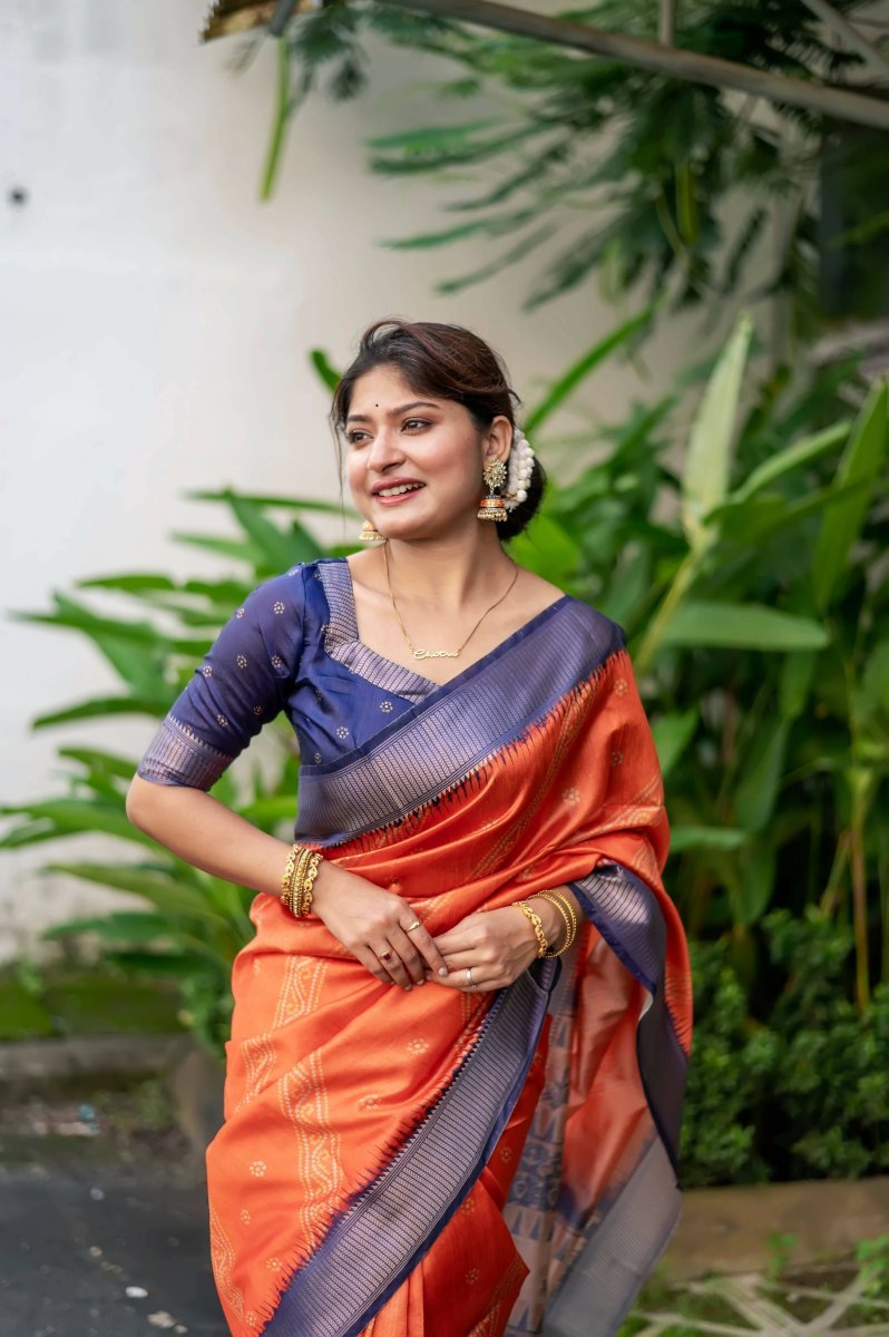 Aastha Fashion Orange Woven Soft Silk Saree with Blouse - Grab2buy