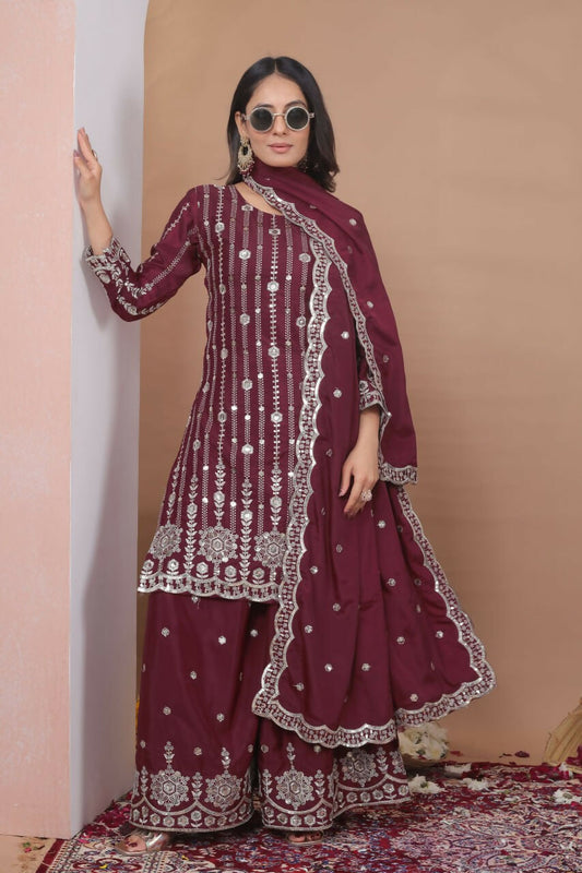 Teeya Creation Maroon Color Natural Crepe Silk Wedding Wear Trending Salwar Suit