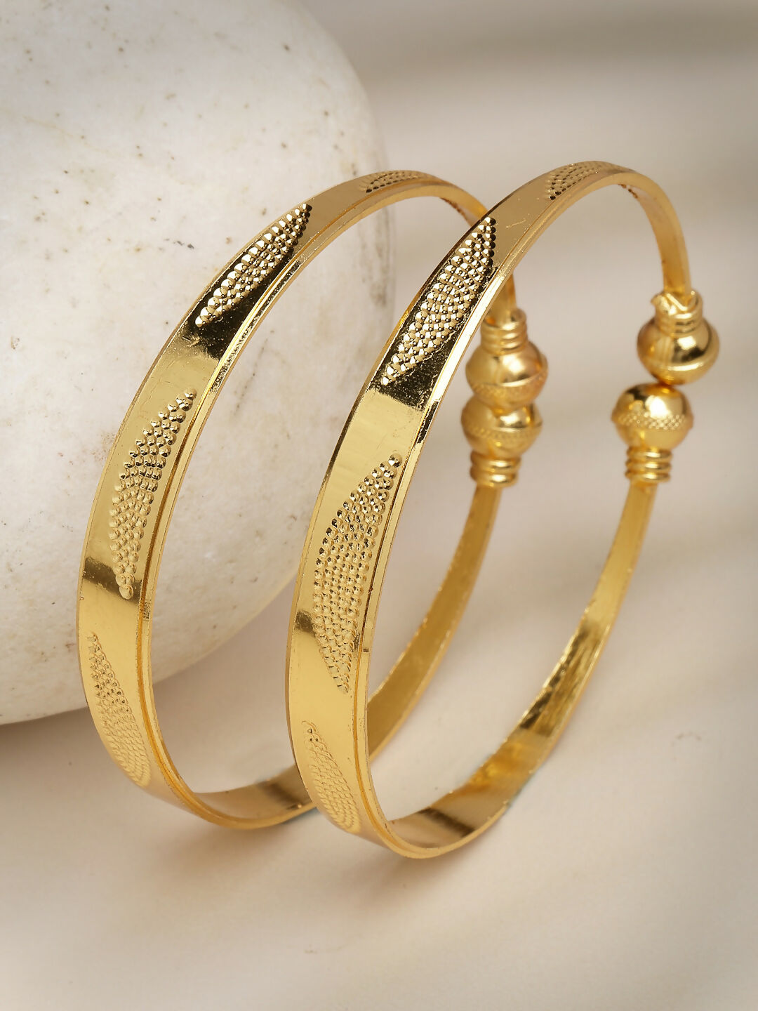 NVR Women's Set of 2 Gold-Plated Handcrafted Adjustable Bangles - Grab2buy