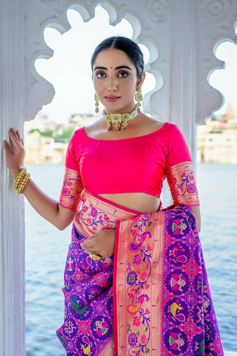 Aastha Fashion Purple Woven Paithani Silk Saree with Blouse - Grab2buy