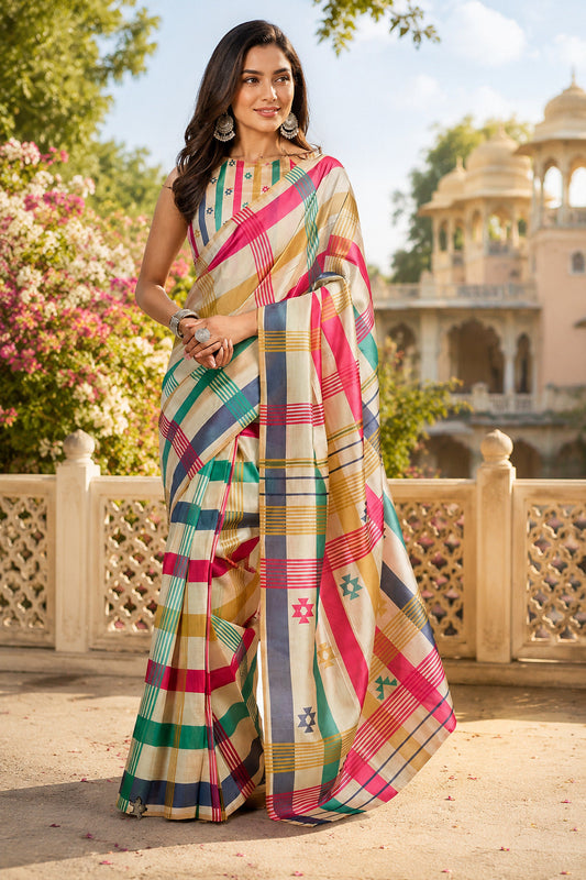 Dwija Fashion Multicolor Party Wear Printed Linen Ready To Wear Saree With Unstitched Blouse