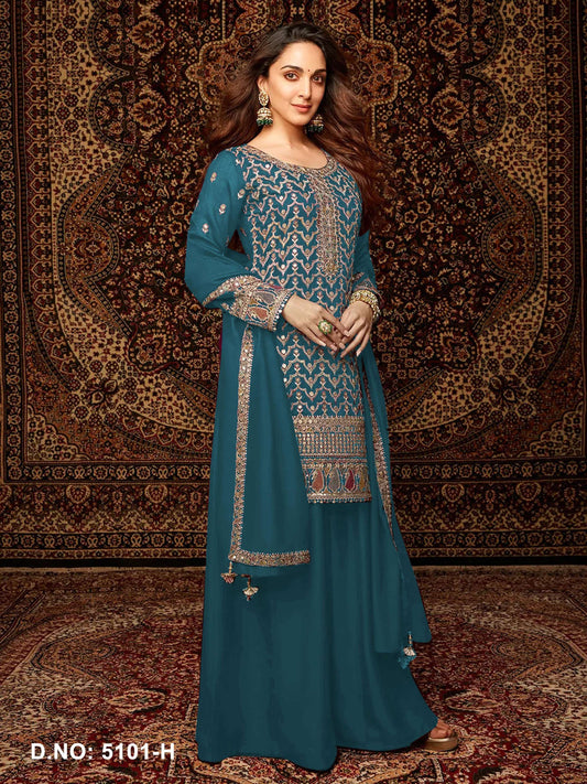 Anaita Teal Premium Embroidered Chiffon Salwar Suit
