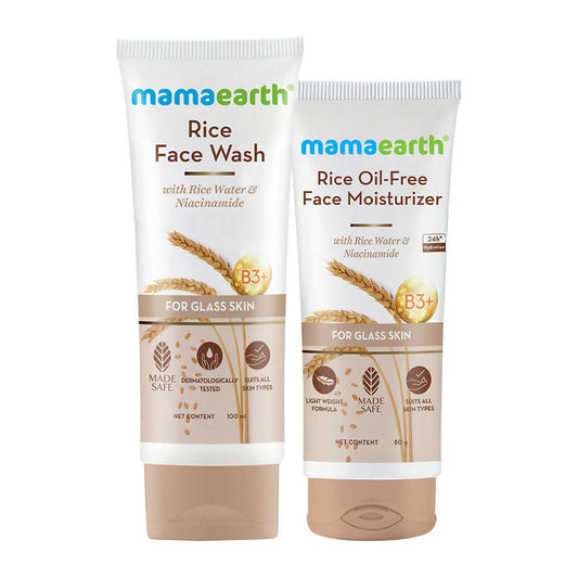 Mamaearth Rice Face Wash & Oil-Free Moisturizer Combo For Glass Skin Grab2Buy Mamaearth Grab2Buy