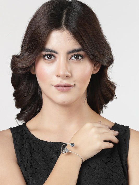 NVR Women Oxidised Rhodium-Plated Evil Eye Kada Bracelet | Grab2Buy