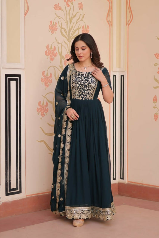 Teeya Creation Rama Color Faux Georgette Embroidery Work Wedding Wear Long Gown