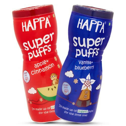 Happa Organic Multigrain Vanilla Blueberry & Apple Cinnamon Melts Super Puffs Combo (8 Months+) - Grab2buy