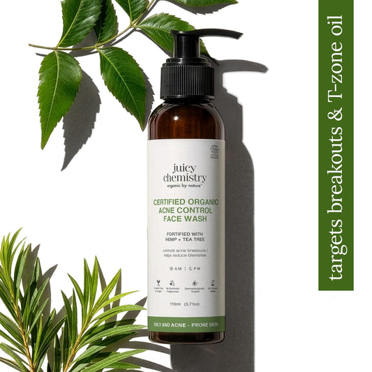 Certified Organic Acne & Pimples Control Face Wash Fortified with Hemp + Tea Tree