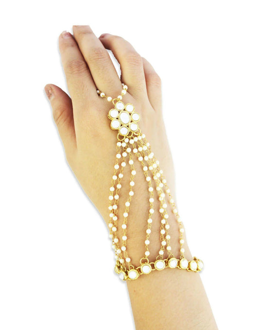 Joban Fashion Kundan Pearl Chain Hathphool