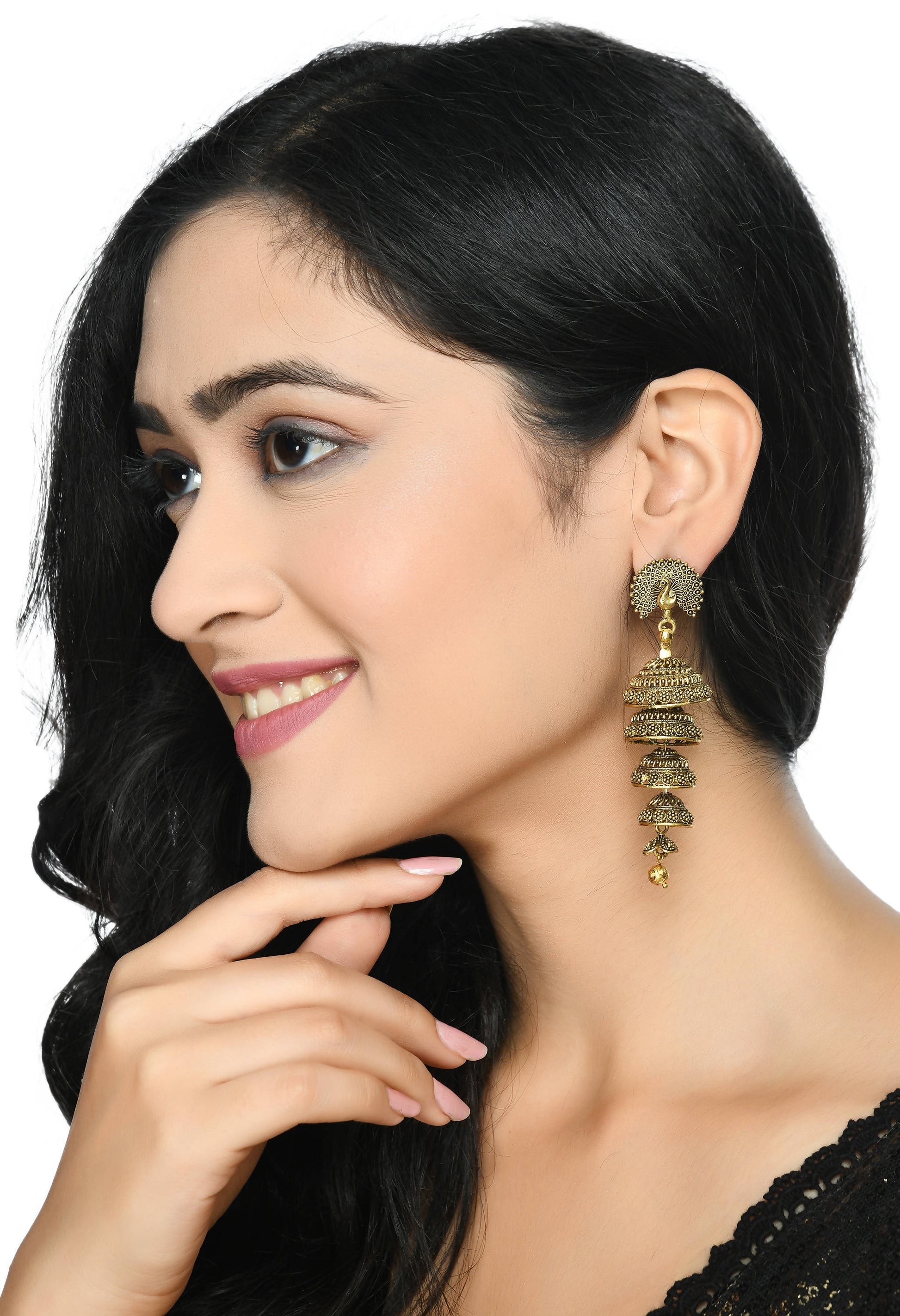 Mominos Fashion Johar Kamal Peacock Design Golden Colour Earrings - Grab2buy