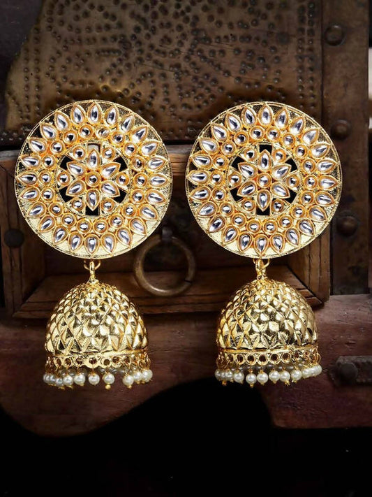 Gold Plated Circular Shaped Brass Jhumka Earrings For Women and Girls By House of Ree - Grab2buy