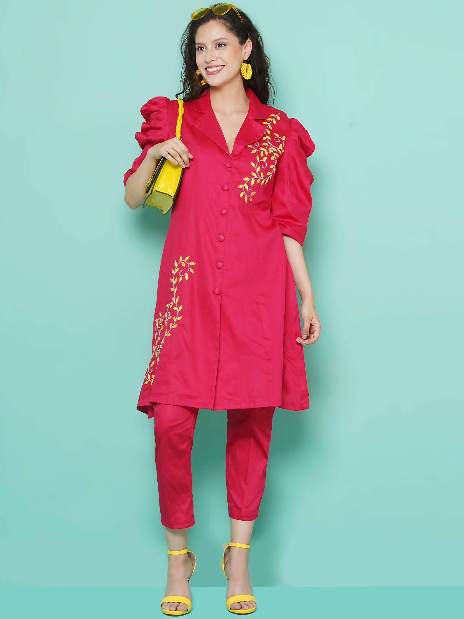 Women Republic Pink Cotton Silk Embroidered and Embellished Coord Set - Grab2buy