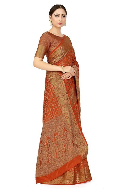 Mimosa Women's Rust Orange Patola Art Silk Saree