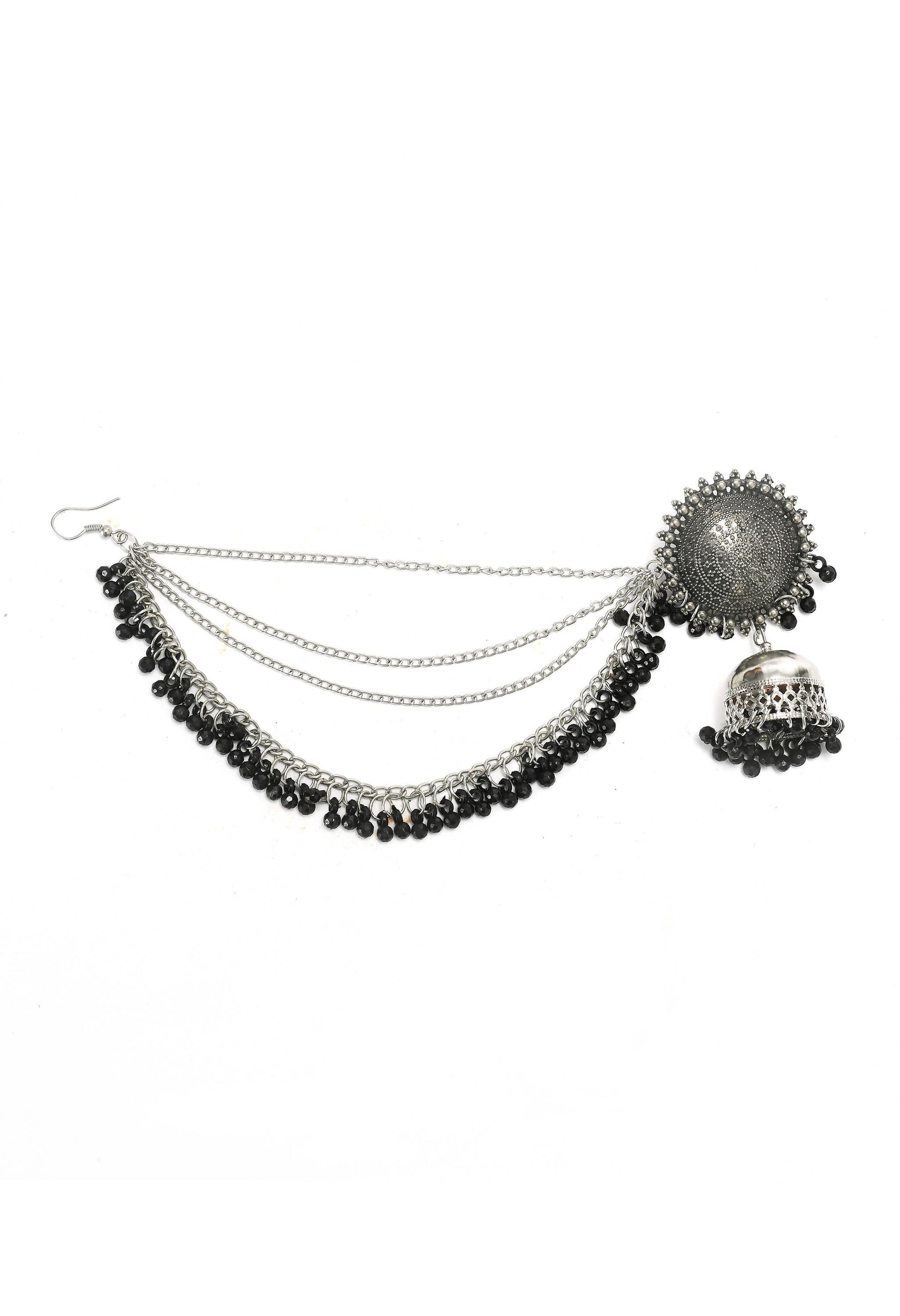 Mominos Fashion Johar Kamal Bahubali Black Beads Earrings With Tikka - Grab2buy