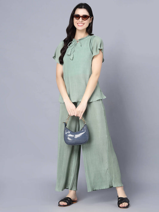 Myshka Women Green Top with Palazzos