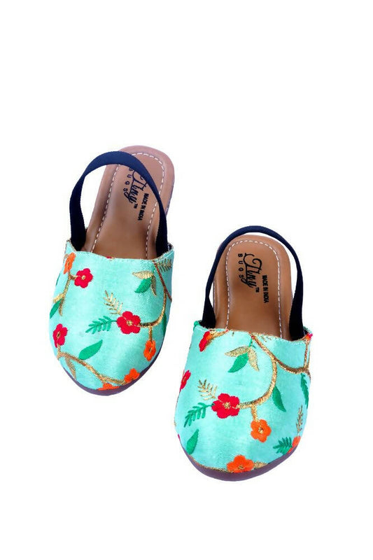 Tiny Bugs Girls Embroidered Strap Ethnic Jutis-Green Grab2Buy Tiny Bugs Grab2Buy