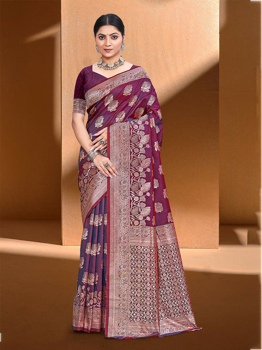 Sangam Prints Magenta Silk Woven Work Traditional Saree