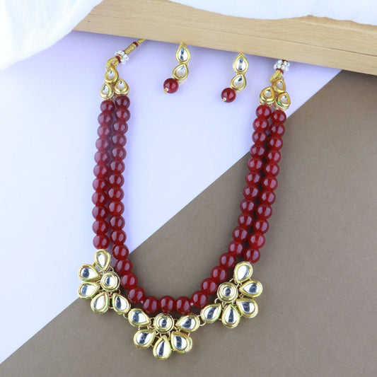 Gold-Polished Traditional Kundan & Pearls Necklace Jewellery Set with Earrings for Women And Girls - Wahe Jewels | Grab2Buy