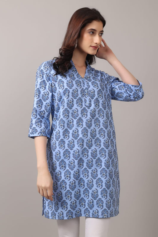 Jaitra Apparels Women Printed Pure Cotton Straight Kurta (Sky Blue) | Grab2Buy
