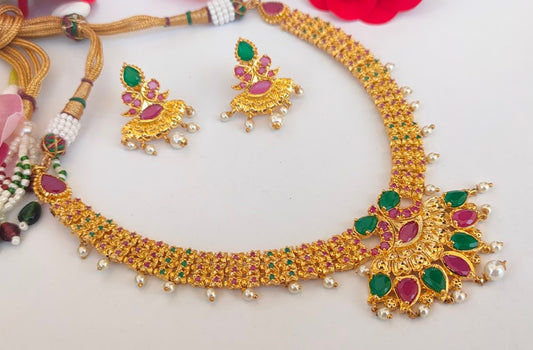 Ruby Emeralds Gold-Polished Bridal Jewelry - Mokshi Collections