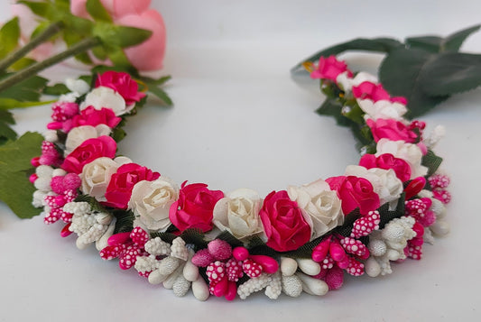 Pink & White Flower Hair Gajra - Grab2buy