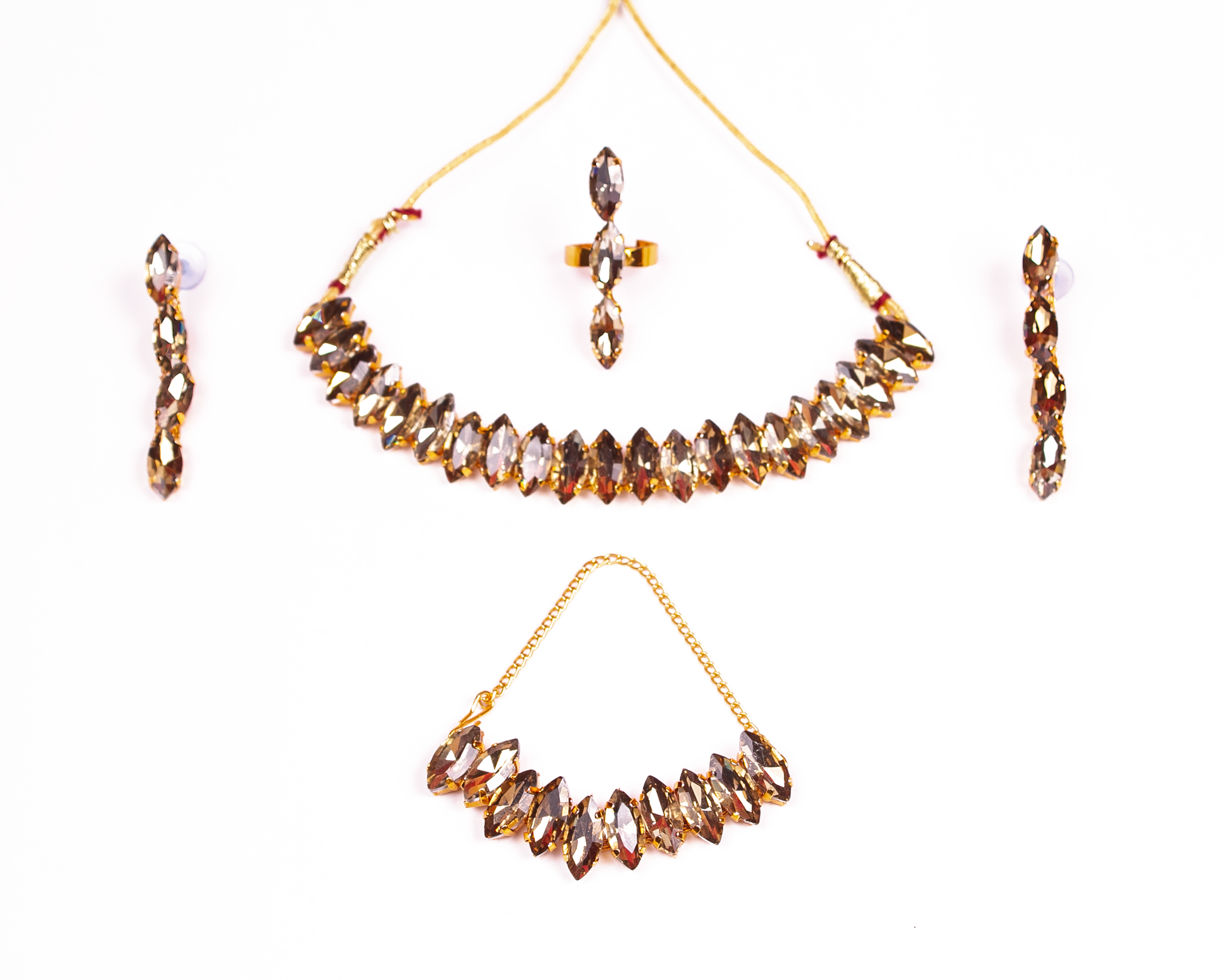 Gold-Plated Alloy Rhinestones Studded Single Line Necklace Set - The Pari - Grab2buy