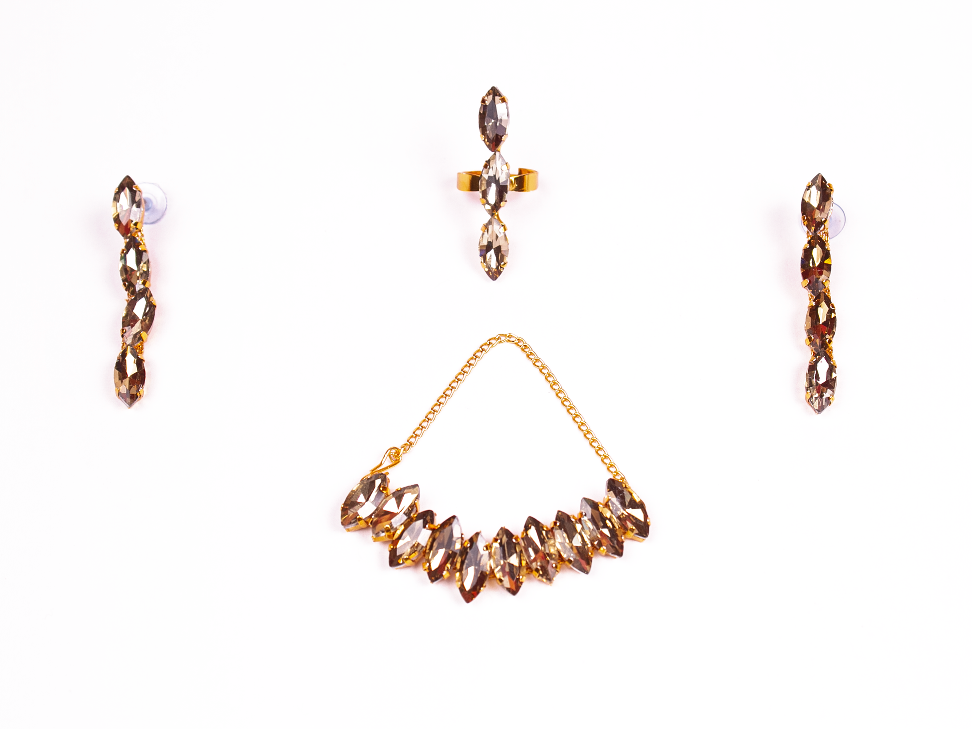 Gold-Plated Alloy Rhinestones Studded Single Line Necklace Set - The Pari - Grab2buy