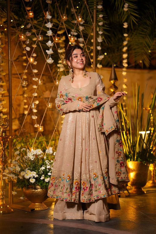 Yash Enterprise Beige Crunchy Silk Party Wear Embroidery Suit Set Grab2Buy Yash Enterprise Grab2Buy
